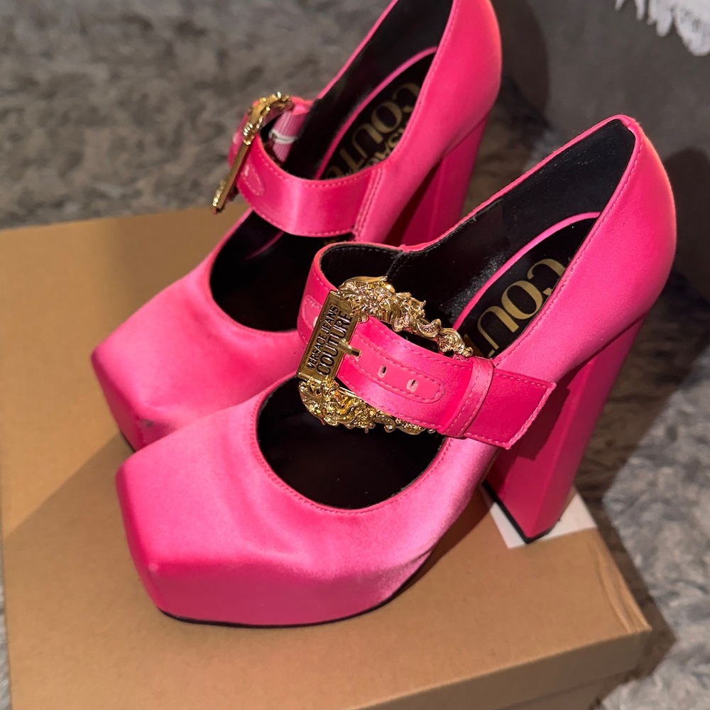 Versace Fuchsia Heels with Gold Accent